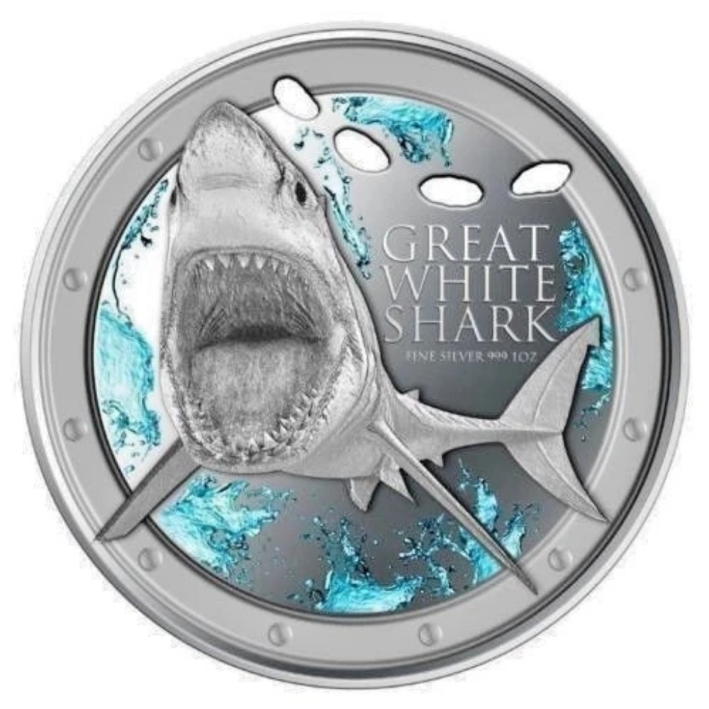 GREAT WHITE SHARK Silver Coin 1 Oz 2$ Niue 2012 all original packaging